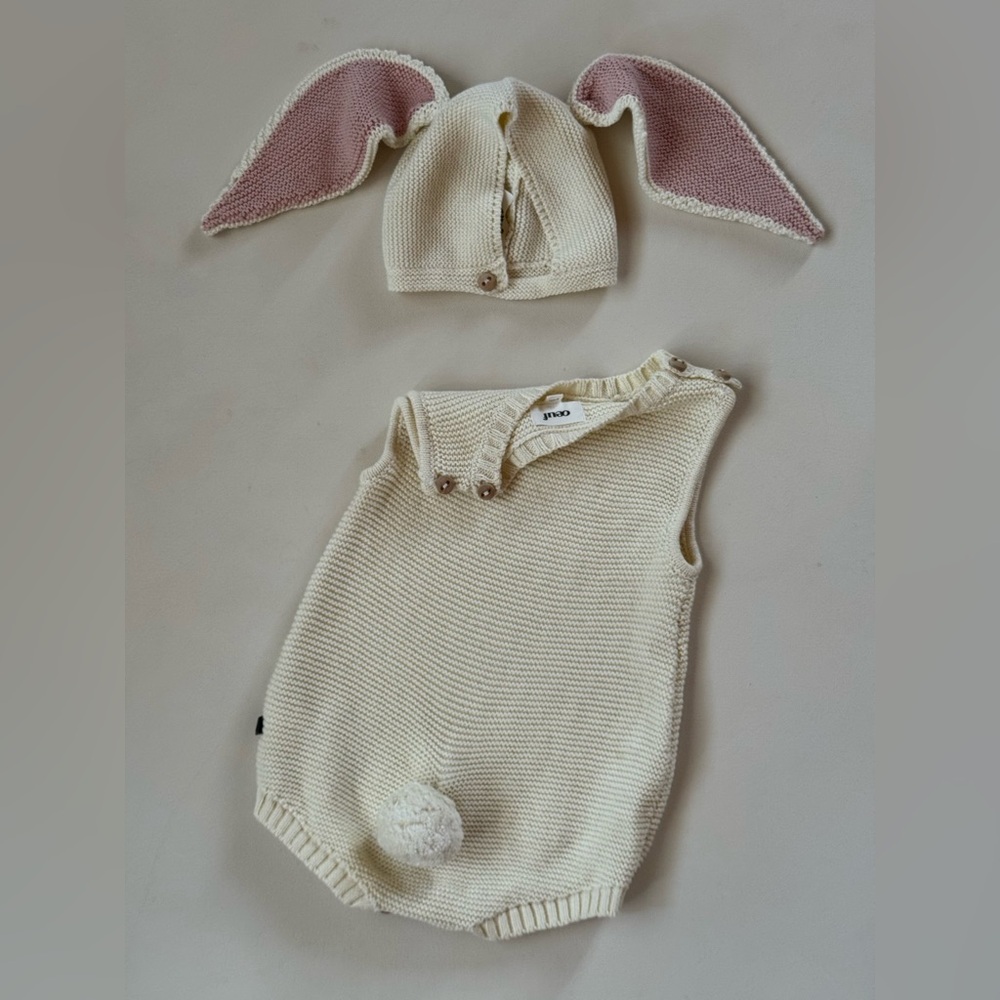 Oeuf Bunny Knit Romper & Hat Set — 3-6 Months